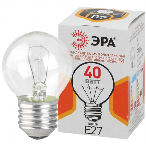 Лампочка ЭРА P45 40Вт Е27 / E27 230В шар прозрачный цветная упаковка