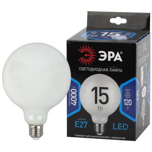 Лампочка светодиодная ЭРА F-LED G125-15w-840-E27 OPAL E27 / Е27 15Вт филамент шар матовый нейтральный белый свет