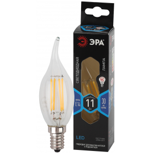 Лампочка светодиодная ЭРА F-LED BXS-11W-840-E14 Е14 / Е14 11Вт филамент свеча на ветру нейтральный белый свет