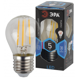Лампочка светодиодная ЭРА F-LED P45-5W-840-E27 Е27 / Е27 5 Вт филамент шар нейтральный белый свет