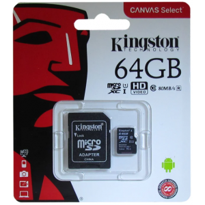 Kingston Micro SDXC 64 Gb Class 10 U1 A1 UHS-I, 100MB/s  Canvas Select Plus + SD Adapter (50/25000)
