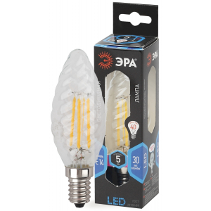 Лампочка светодиодная ЭРА F-LED BTW-5W-840-E14 Е14 / Е14 5Вт филамент свеча витая нейтральный белый свет