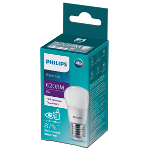 Лампочка светодиодная Philips ESS LEDLustre P45 6Вт 4000K Е27 / E27 шар матовый нейтральный белый свет
