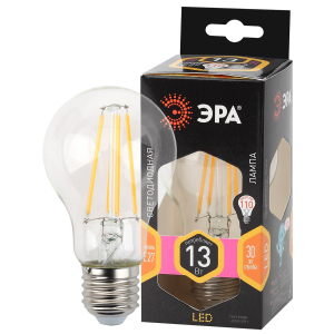 Лампочка светодиодная ЭРА F-LED A60-13W-827-E27 Е27 / Е27 13Вт филамент груша теплый белый свет