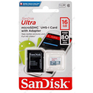 Sandisk Micro SDHC 16 Gb Class 10 Ultra Android UHS-I 80MB/s  + adapter (25/7500)