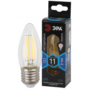 Лампочка светодиодная ЭРА F-LED B35-11W-840-E27 Е27 / Е27 11Вт филамент свеча нейтральный белый свет