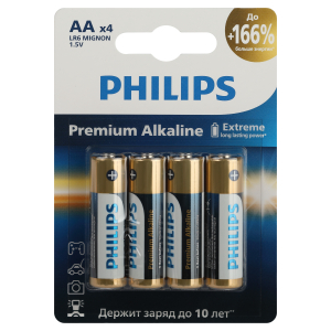 Батарейки Philips LR6M4B/51 АА алкалиновые 1,5v 4 шт. LR6-4BL Premium (4/48/144/17280)
