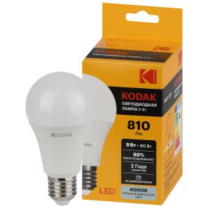 Лампочка светодиодная Kodak LED KODAK A60-9W-840-E27 E27 / Е27 9Вт груша нейтральный белый свет