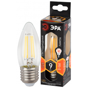 Лампочка светодиодная ЭРА F-LED B35-9w-827-E2 Е27 / Е27 9Вт филамент свеча теплый белый свет