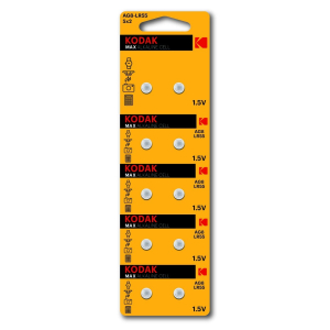 Батарейки Kodak AG8 (391) LR1120, LR55 [KAG8-10] MAX Button Cell (100/1000/98000)