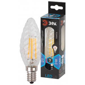 Лампочка светодиодная ЭРА F-LED BTW-7W-840-E14 Е14 / Е14 7Вт филамент свеча витая нейтральный белый свет