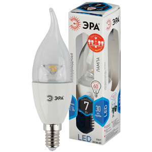 Лампочка светодиодная ЭРА STD LED BXS-7W-840-E14-Clear E14 / E14 7Вт свеча на ветру нейтральный белый свет