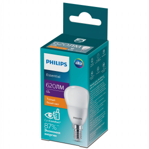 Лампочка светодиодная Philips ESS LEDLustre P45 6Вт 2700K Е14 / E14 шар матовый теплый белый свет