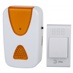 Звонок дверной ЭРА A02 беспроводной аналоговый белый с оранжевым 32 мелодии