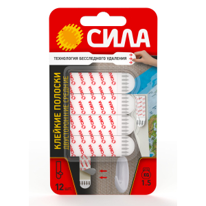Клейкие полоски СИЛА SDSS-M-W12 двусторонние сменные средние 12 шт, до 1,5 кг белые