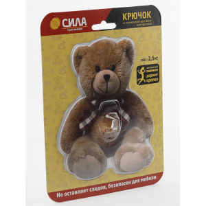 Крючок СИЛА  SHT12-S1C-12 на силиконовом креплении Мишка Teddy 12х14.5 см нагрузка до 2,5 кг