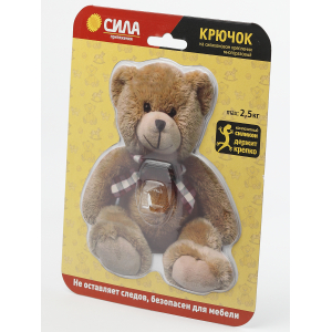 Крючок СИЛА  SHT12-S1C-12 на силиконовом креплении Мишка Teddy 12х14.5 см нагрузка до 2,5 кг