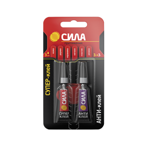 Супер-клей СИЛА SABL1-33 СВЕРХПРОЧНЫЙ 3 г + АНТИКЛЕЙ 3 г блистер