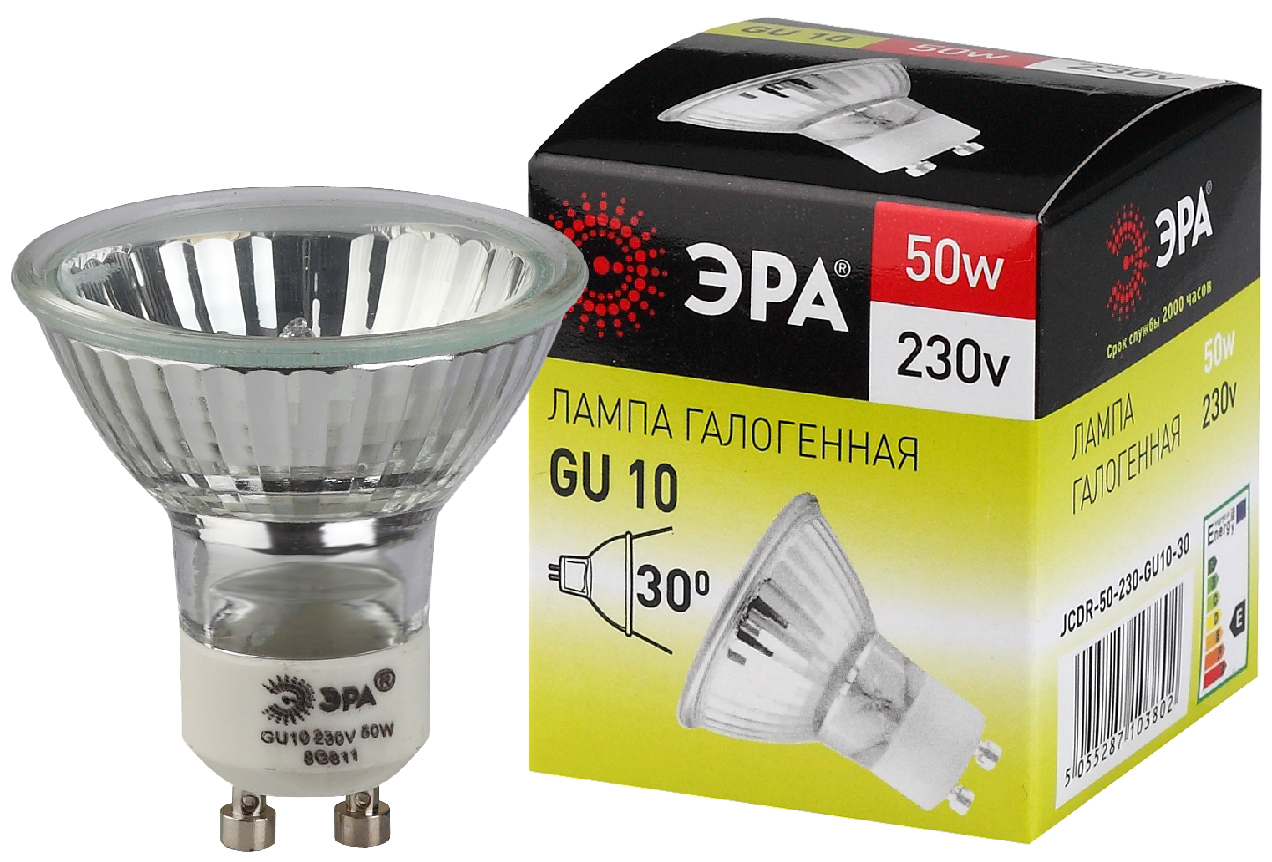 Лампочка галогенная ЭРА GU10-JCDR (MR16)-50W-230V GU10 50Вт софит ...