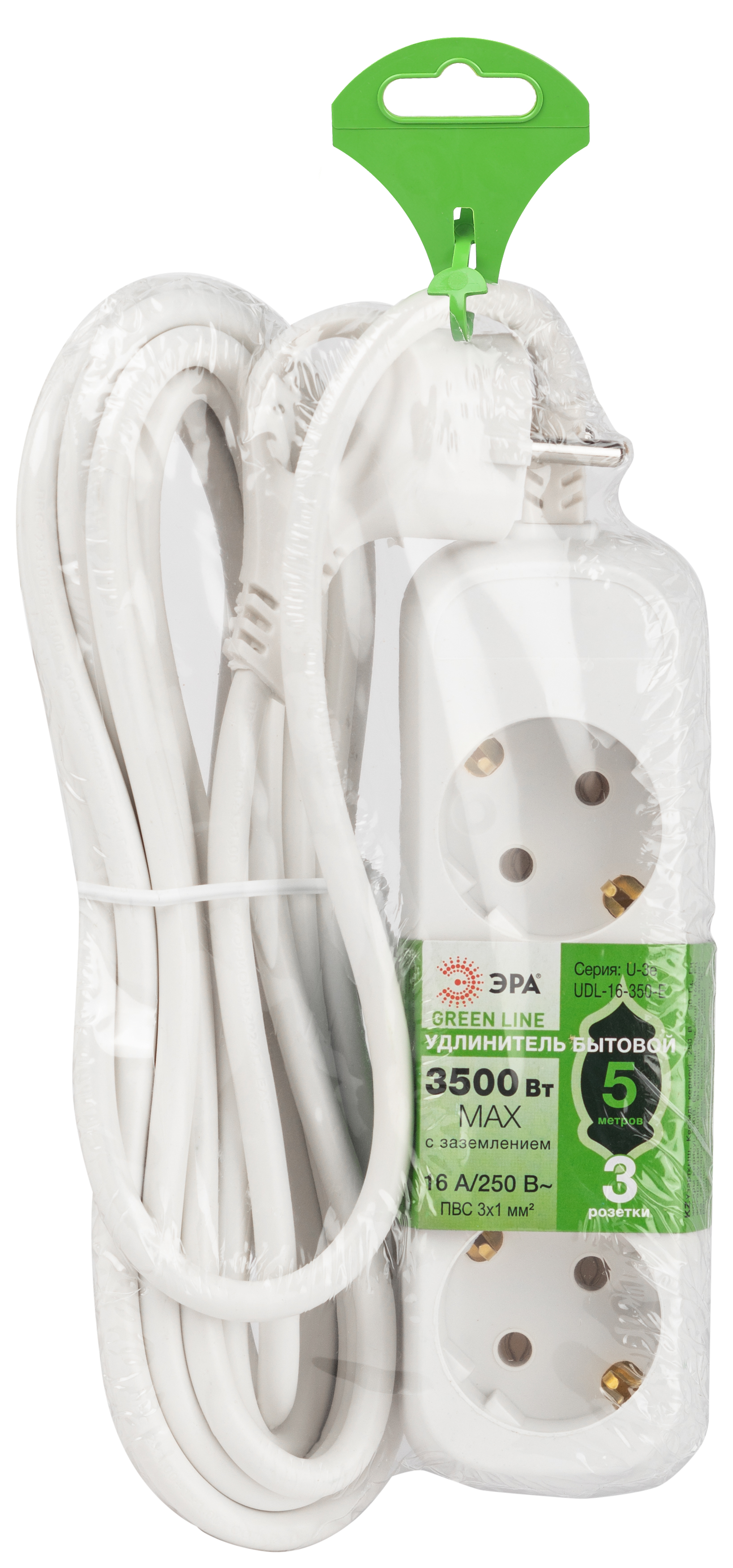 Удлинитель электрический ЭРА UDL-16-350-E Greenline 3 розетки с ...