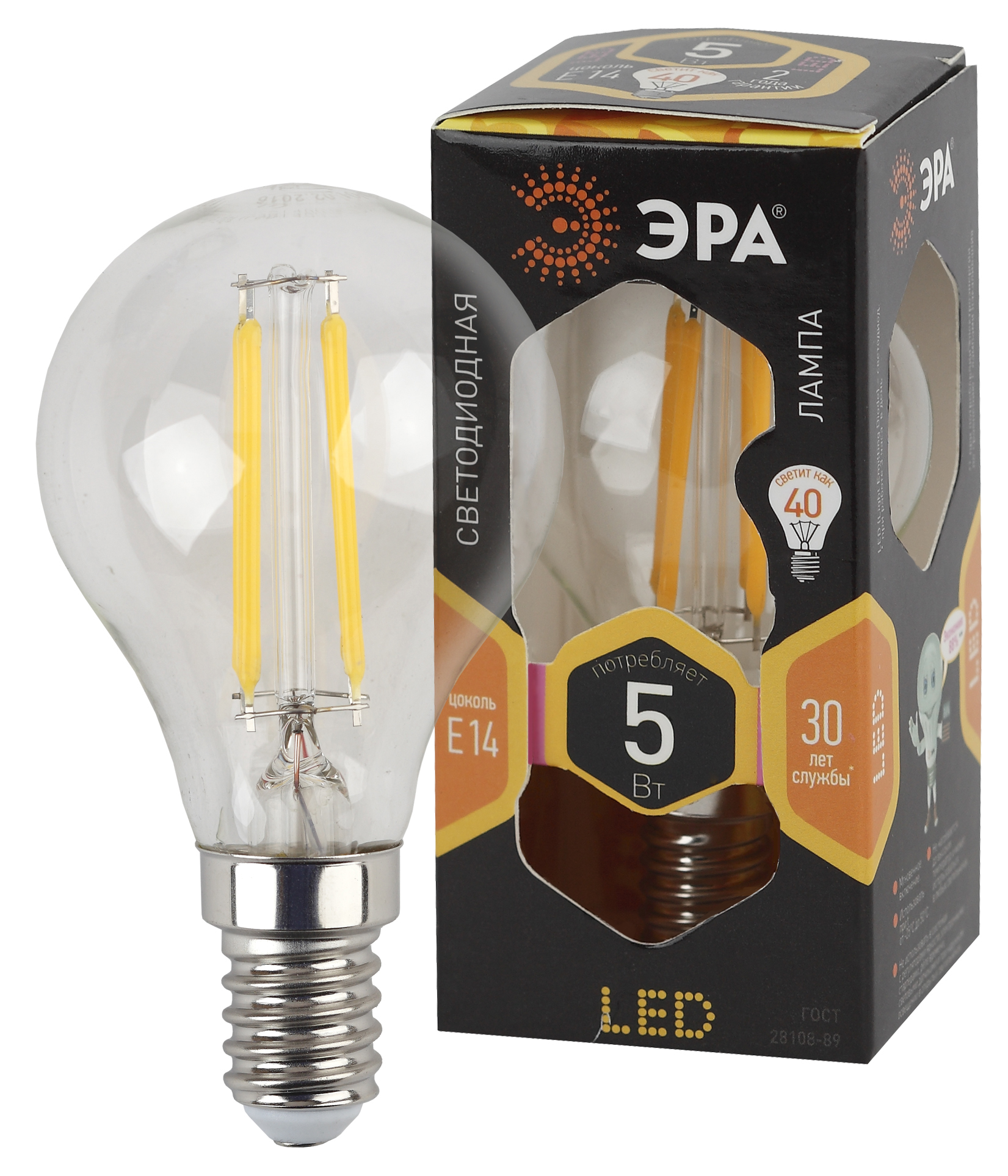 Лампочка светодиодная ЭРА F-LED P45-5W-827-E14 Е14 / Е14 5 Вт филамент ...