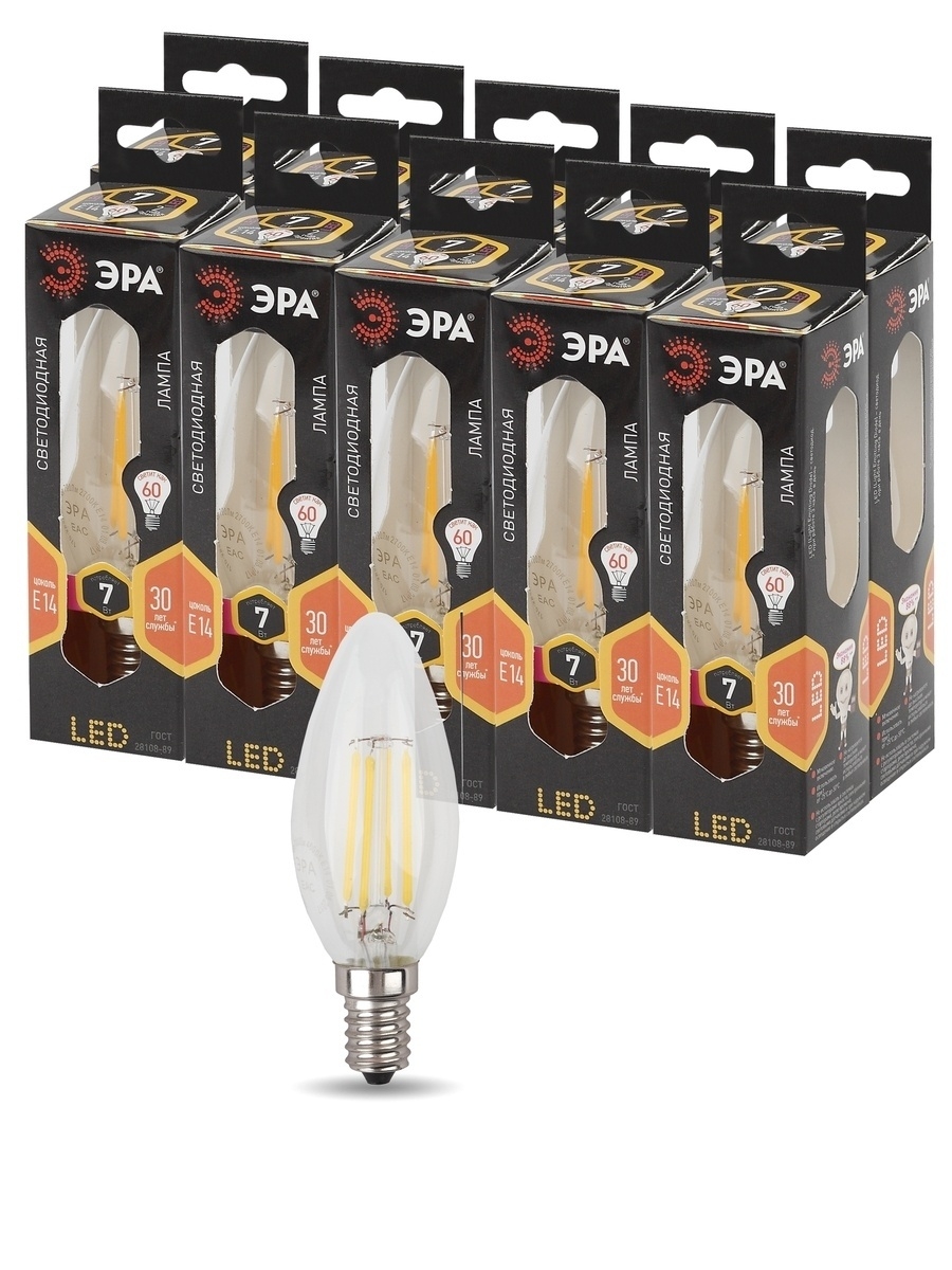 Лампочка светодиодная ЭРА F-LED B35-7W-827-E14 Е14 / Е14 7Вт филамент ...