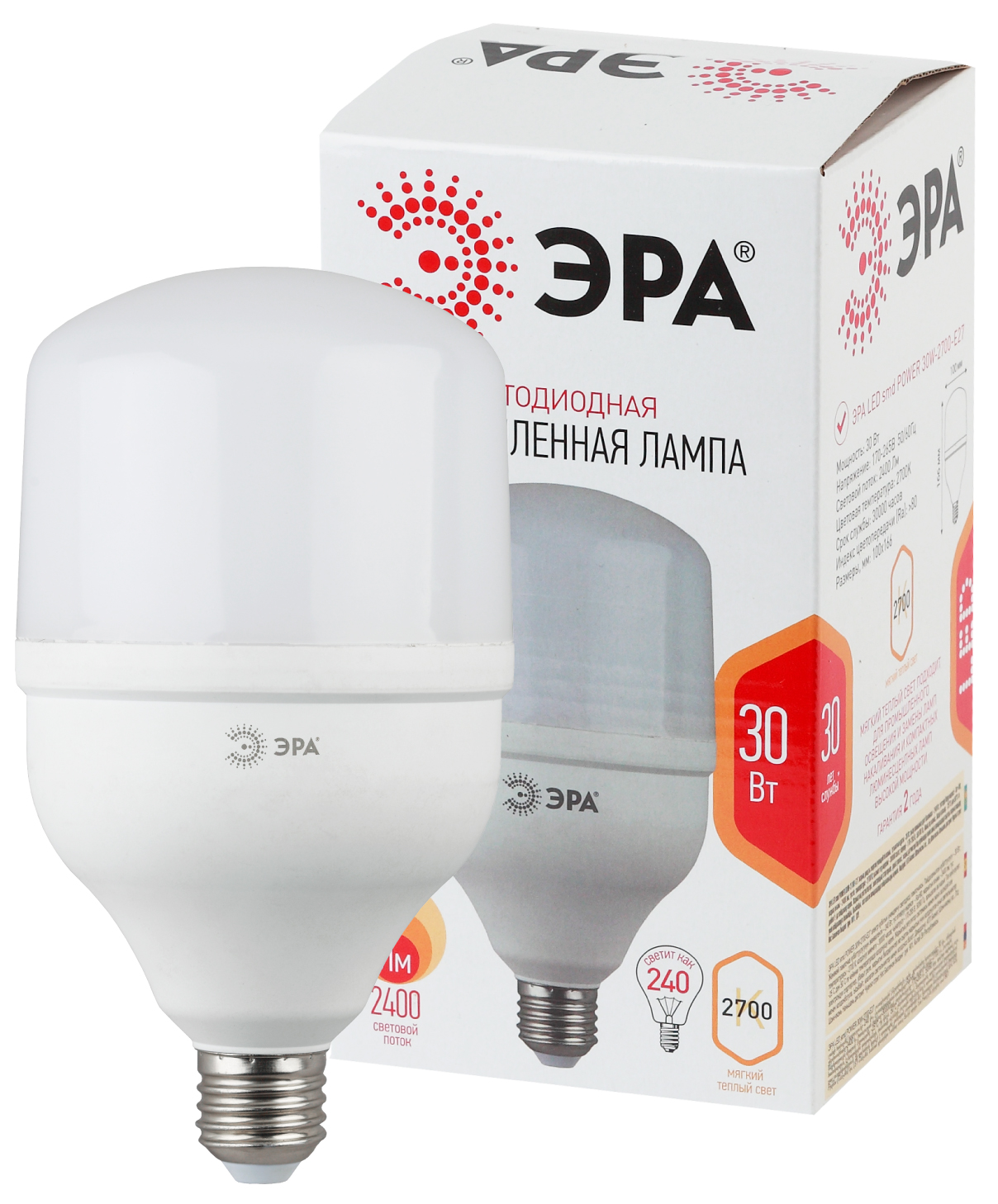 Лампа светодиодная ЭРА STD LED POWER T100-30W-2700-E27 E27 / Е27 30Вт ...