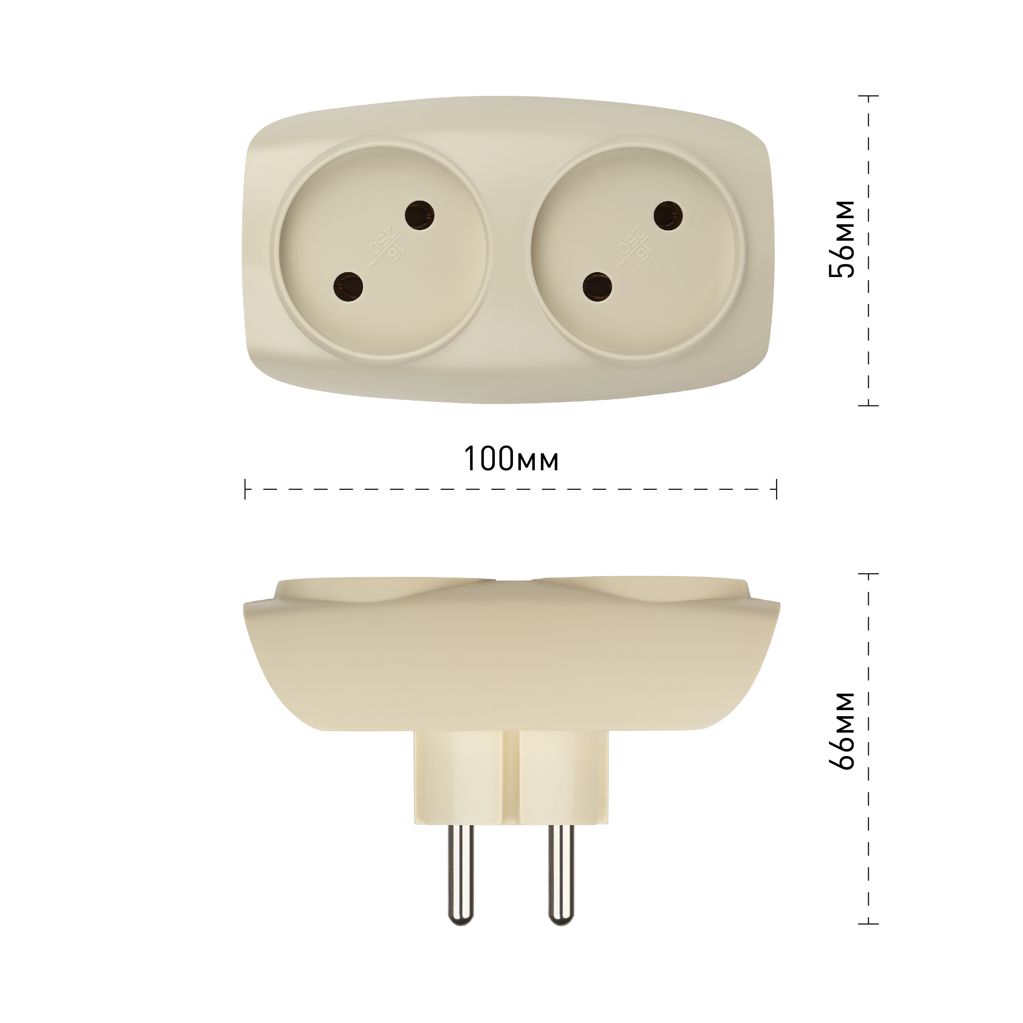 Разветвитель электрический ЭРА SP-2-I на 2 розетки без заземления 16А ...