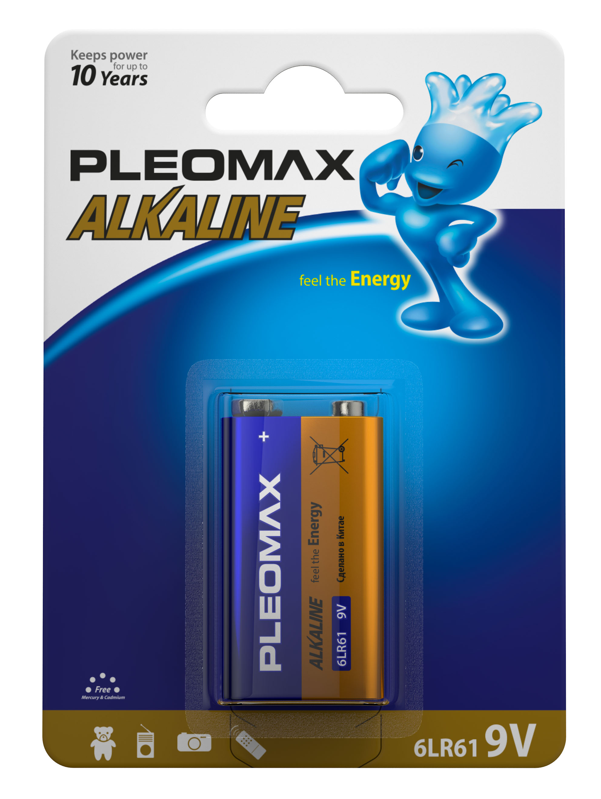 Батарейки Pleomax 6LR61-1BL Alkaline (10/200/7200)