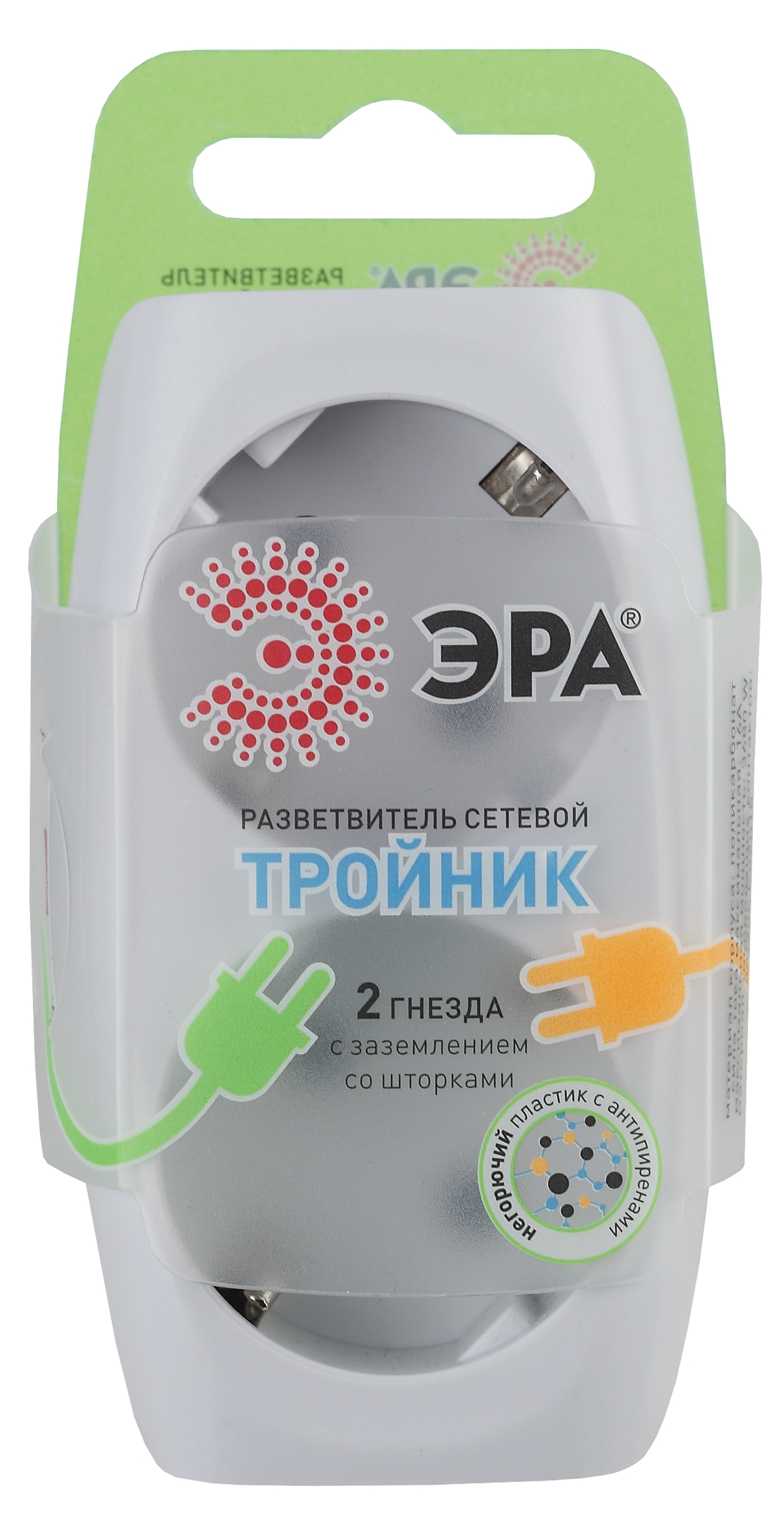 Разветвитель электрический ЭРА SP-2e-W на 2 розетки с заземлением со ...