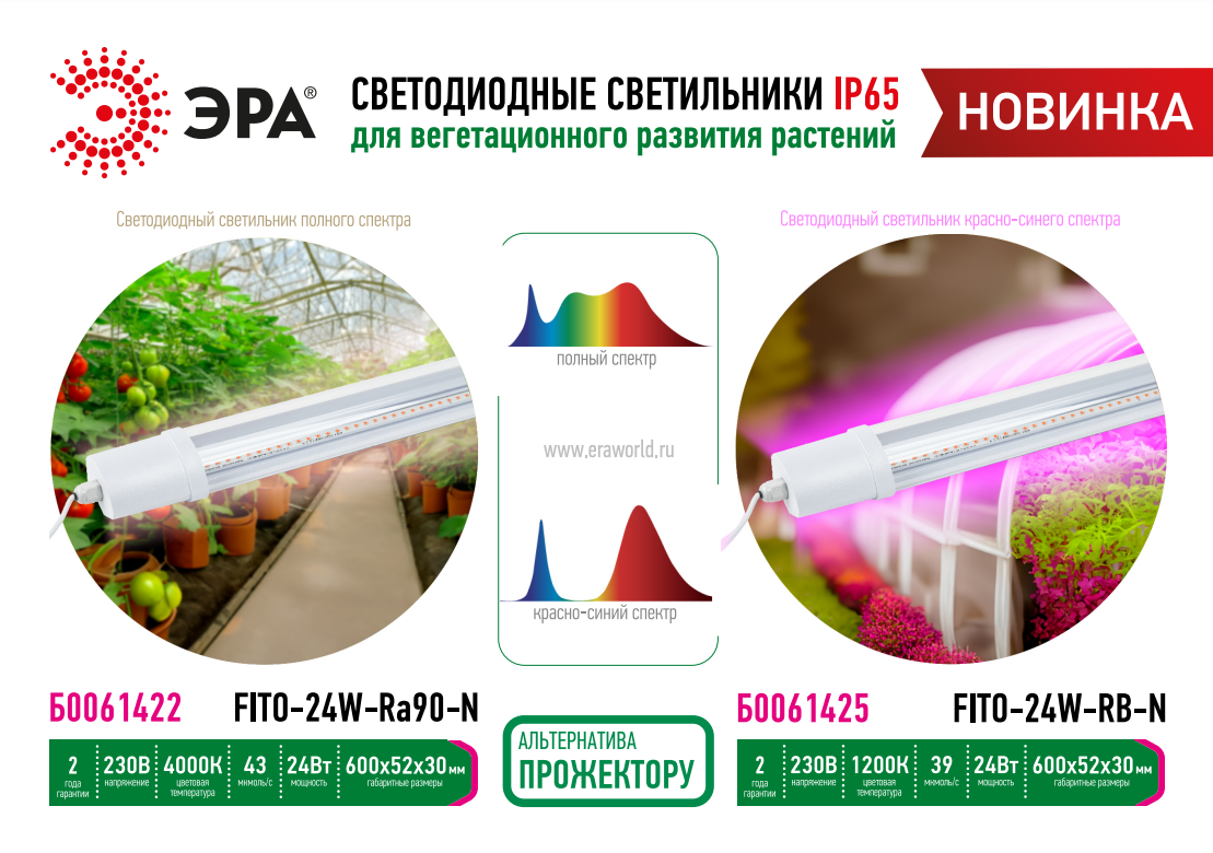 Новые линейные светильники ЭРА для вегетационного развития растений