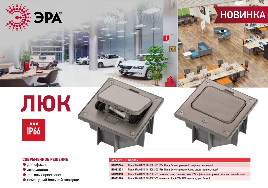 Новый продукт ЭРА — люки для электроснабжения помещений большой площади