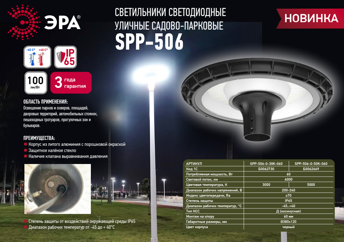 ЭРА SPP-506 — уличные садово-парковые светильники нового дизайна